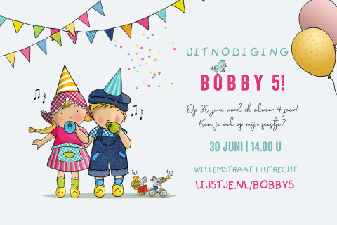 Kinderfeestje Fien en Teun vlaggetjes en muis blauw