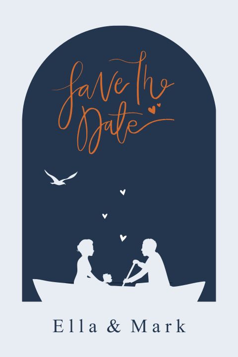 Save the Date bruidspaar met bootje silhouette