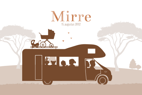 Geboortekaartje meisje met zusje camper alkoof
