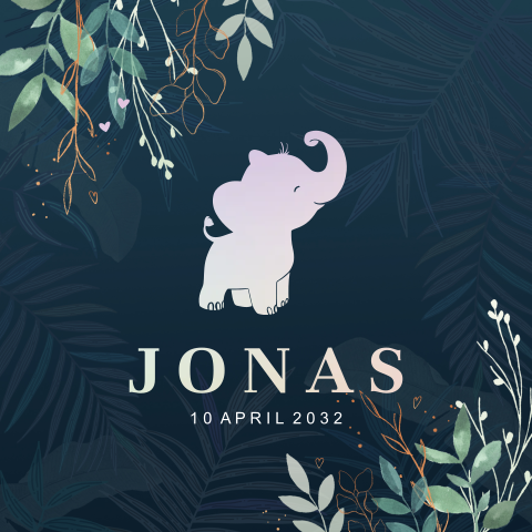 geboortekaartjes folie groen met olifant met hartjes