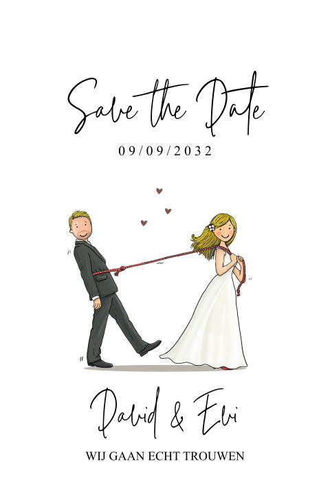 Unieke stans vorm save the date bruidspaar met trouw