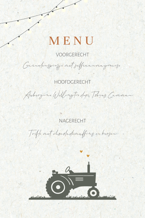 Menukaart silhouet tractor met lampjes