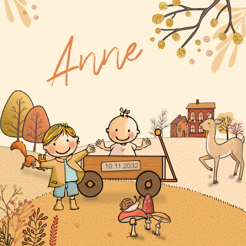 Geboortekaartje meisje broertje herfst ree eekhoorn egel