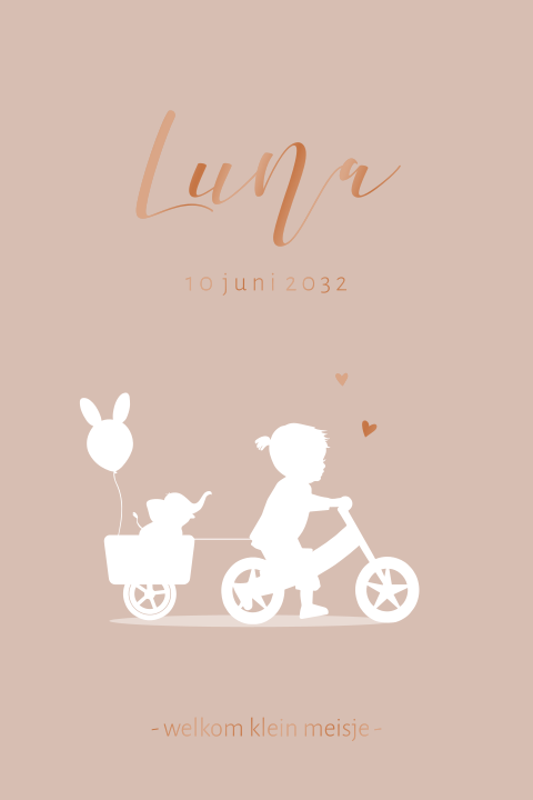 geboortekaart meisje fietsje met ballon