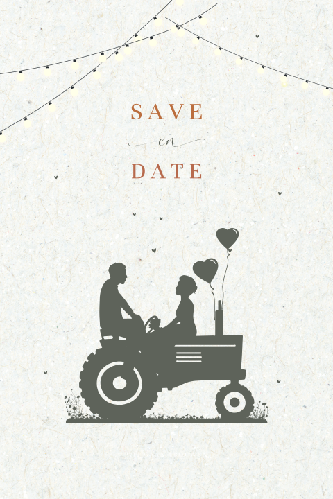 Save the date tractor silhouette trouwen