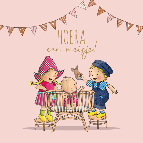Felicitatiekaart Fien en Teun met baby meisje