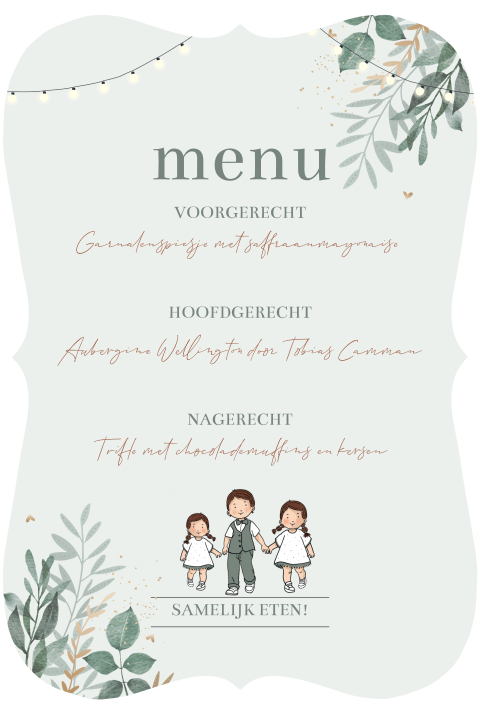 Menukaart takjes met lichtjes prikkabel