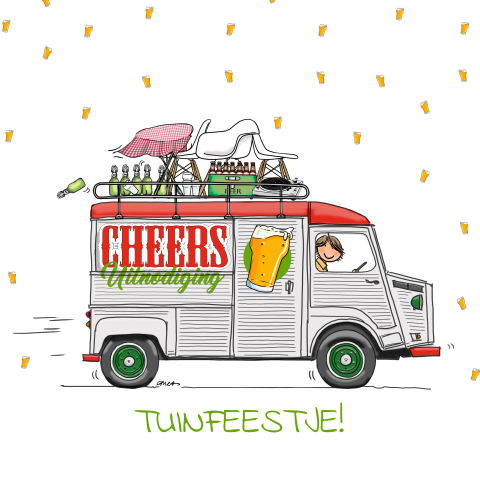 Uitnodiging HY busje met bier en feestje