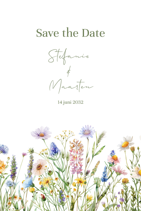 Save the date kaart met lentebloemen en takjes