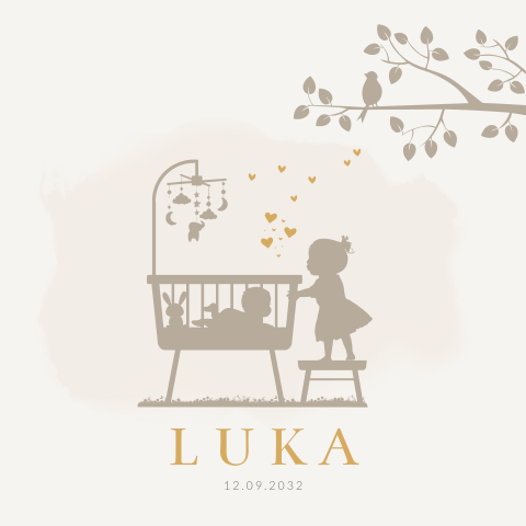 Tegel met latjes wiegje met baby zusje