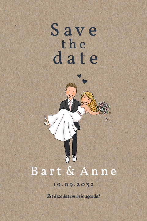 Save the date kaart kraft met bruidspaar