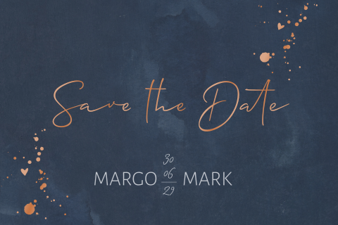 Save the date kaart donkerblauw met koperfolie