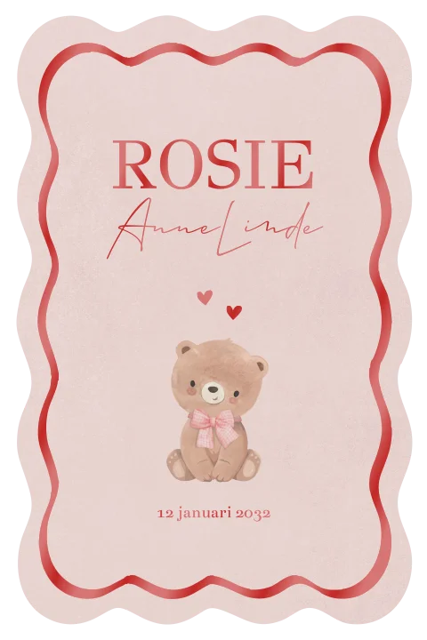 Vorm golf geboortekaartje met beertje met strikje