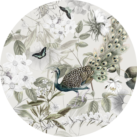 Behangcirkel pauw met bloemen