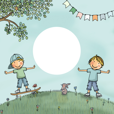 Geboortekaartjes jongen met broertjes boomhut vogels ronde stans