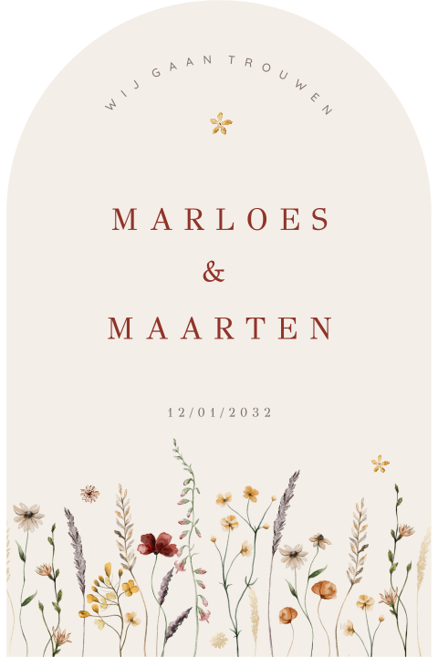 Trouwkaart arc vorm met veldbloemen