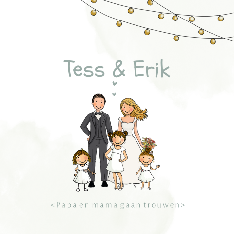Trouwkaart familie met kinderen priklampjes