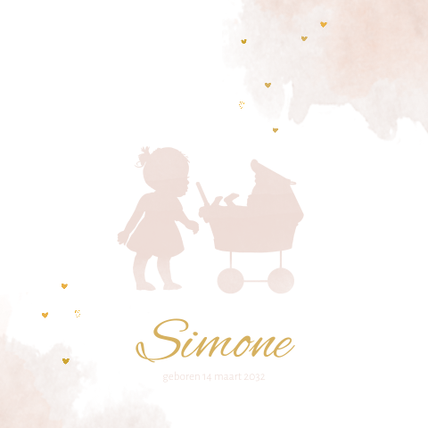 Geboortekaartje meisje kinderwagen zusje watercolor