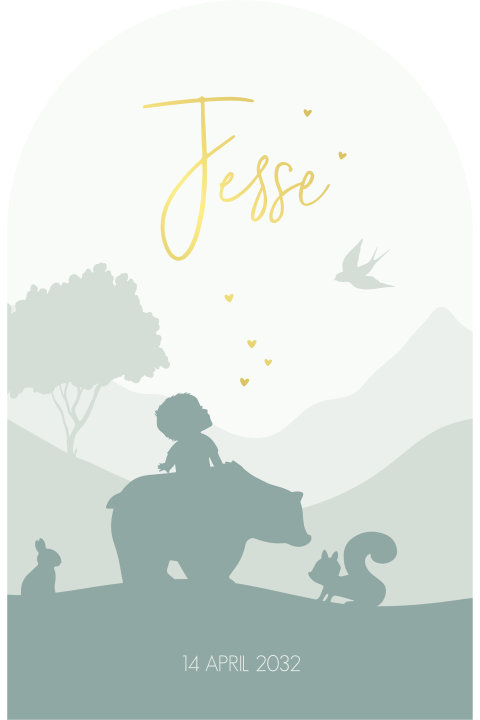 Unieke vorm stans silhouet van bosdieren met baby jongen