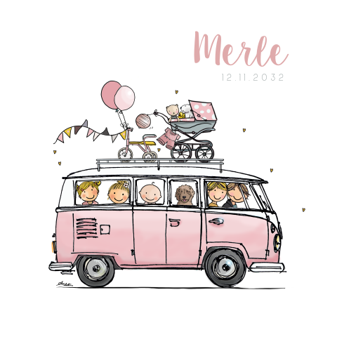geboortekaartjes meisje vwbusje roze zusjes hond