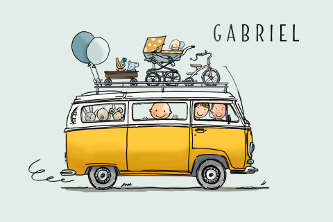 Geboortekaartje jongen retro vw busje geel