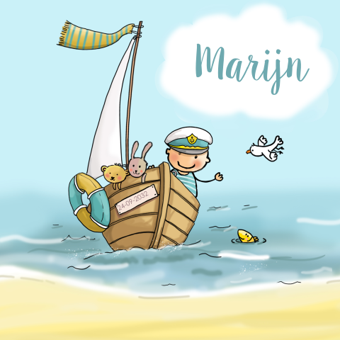 geboortekaartje jongen bootje met zee