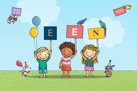Verjaardagskaart bordjes een jaar kinderen