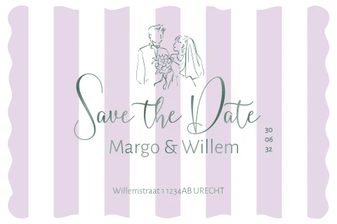 Save the date kaart streepjes met golf