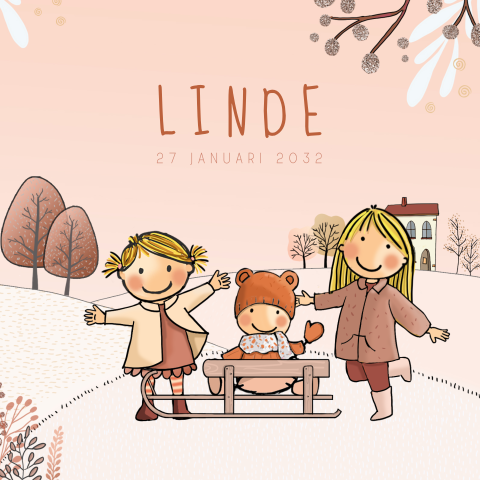 Geboortekaartje meisje winter zusjes met slee