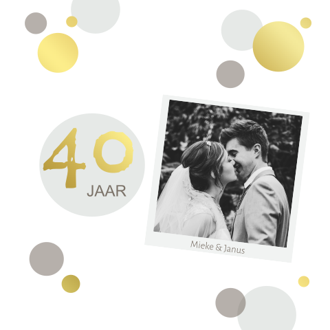 Jubileumkaart confetti goudfolie met grijze stippen