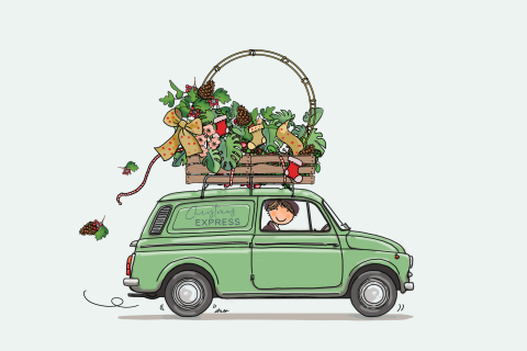 Kerstkaart Fiat furgoncino bestel groen