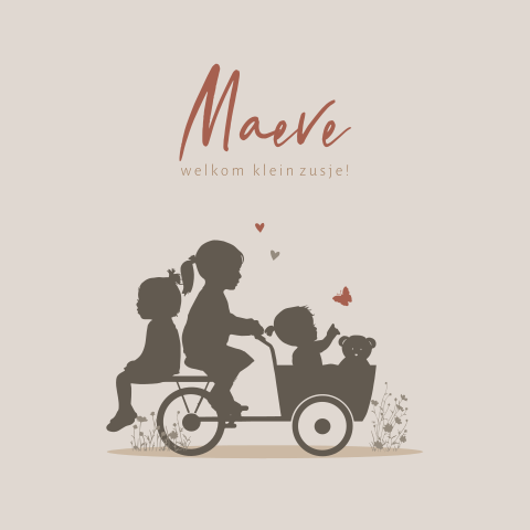 geboortekaartjes meisje bakfiets zusjes knuffel