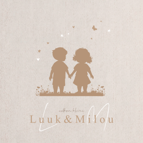 Geboortekaartje tweeling meisje en jongen linnen look