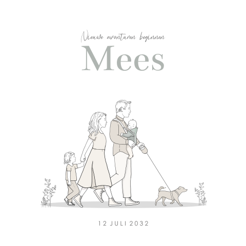 Geboortekaartje jongen pentekening ouders baby meisje