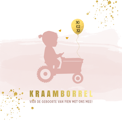 Kraamborrel tractor meisje ballon