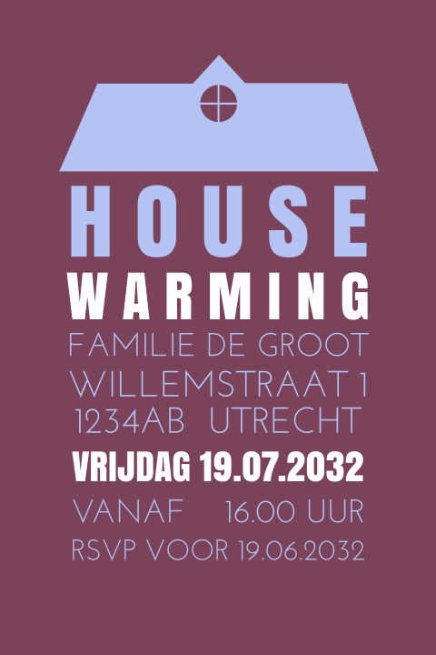 Verhuiskaart housewarming grafisch dak met teksten