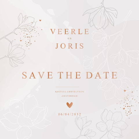 Savethedate pentekening met prachtige lijnbloemen