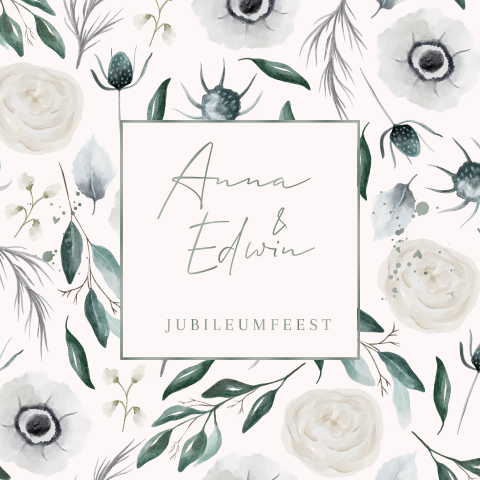 Uitnodiging jubileum witte bloemen met takjes