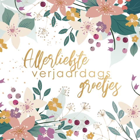 Verjaardagskaart prachtige bloemen met glitterlook