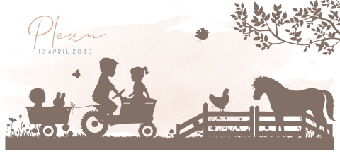 geboortekaartjes silhouette tractor met broer zusje en baby meisje hek