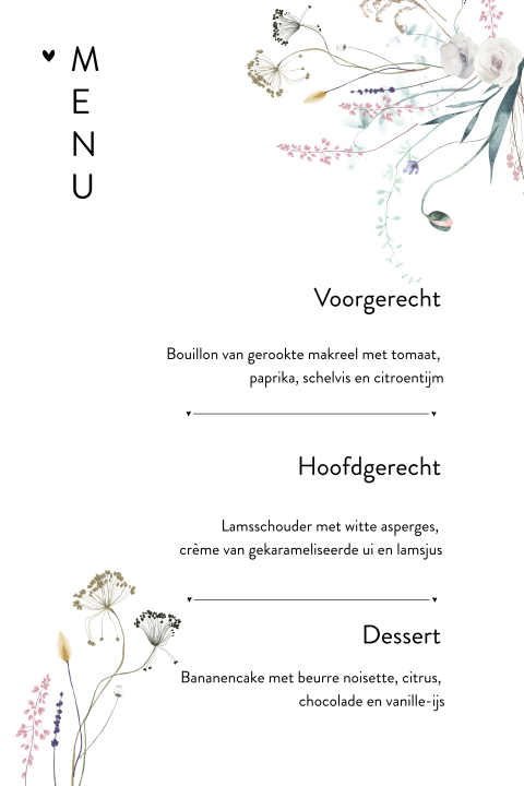 Strakke menukaart met veldbloemen
