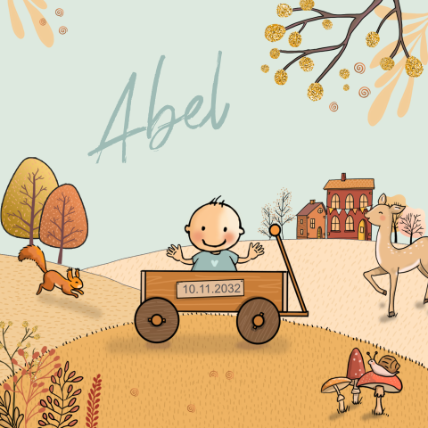 Geboortekaartje jongen herfst ree eekhoorn egel