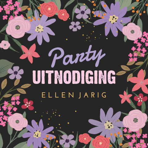 Uitnodiging kleurrijk bloemenfeestje met glitters