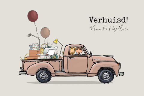 Verhuiskaart auto pick up beige