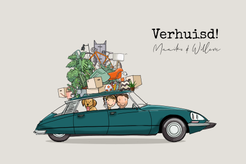 Verhuiskaart Citroen DS donker met gezin