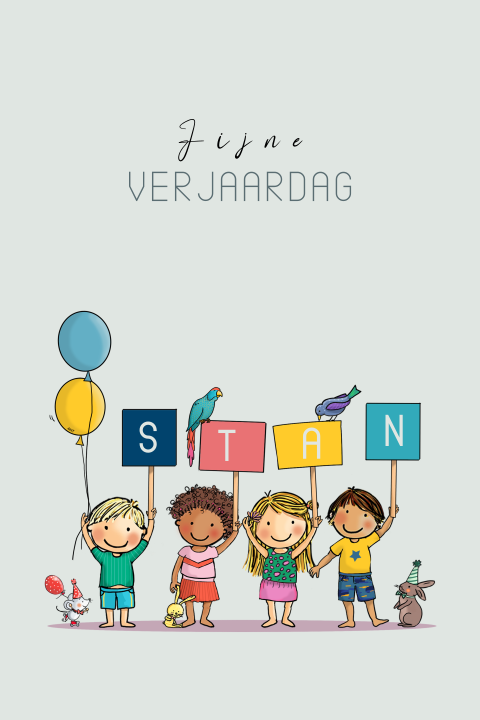 Wenskaart kinderen met bordjes