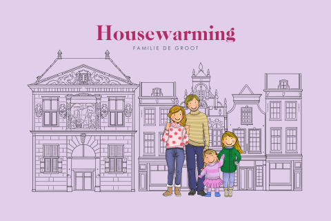 Uitnodiging housewarming met gezin en kleur
