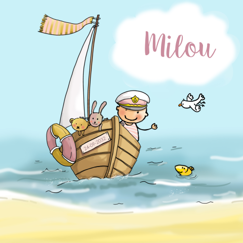 geboortekaartjes meisje bootje met zee