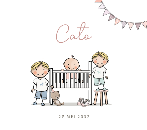 geboortekaartje meisje ledikant broertjes vlaggetjes