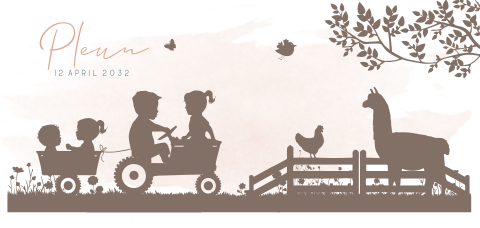 Geboortekaartjes silhouette meisje tractor vier kinderen